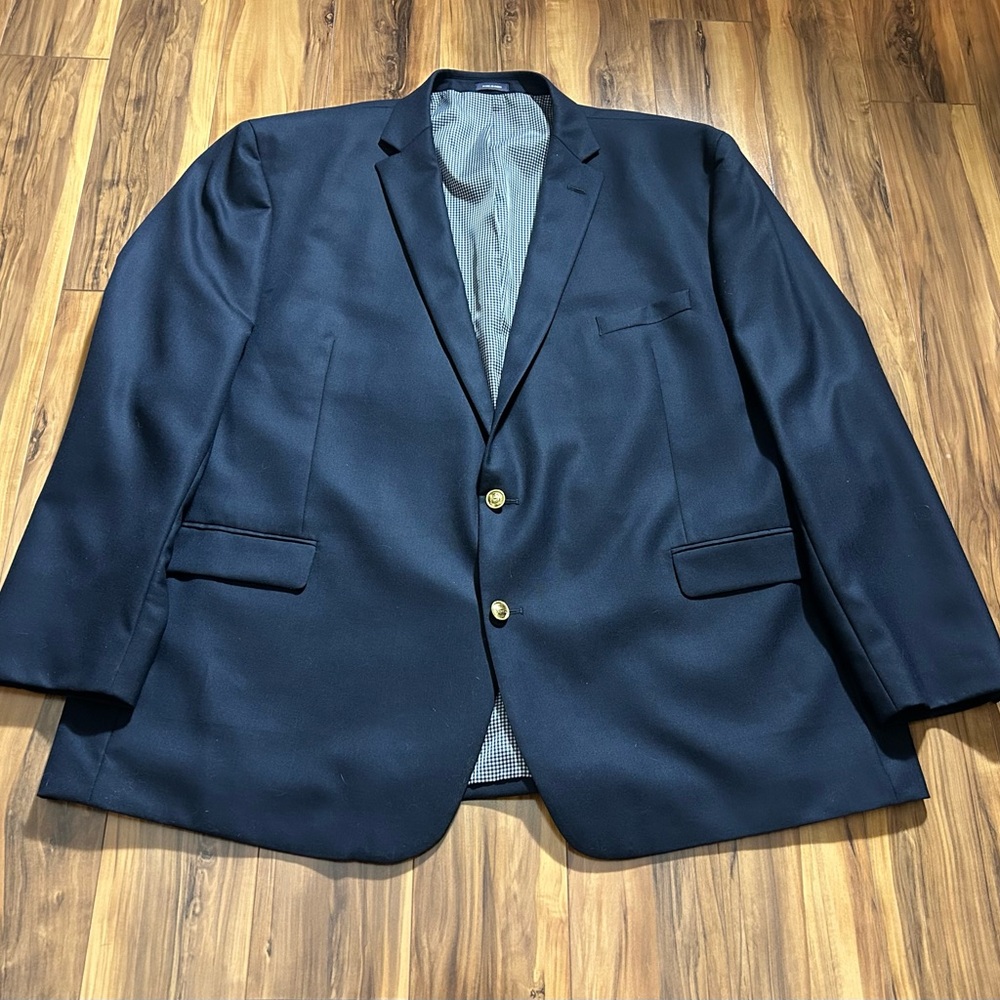 Stafford Men’s Navy Wool Blazer Sport Coat Jacket, 2 Button, Single Vent, 54L - Picture 2 of 14